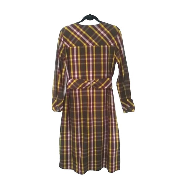 TRA MAD RKE Plaid L/S Cotton Belted Dress Pockets Buttons Vintage FINAL - Picture 5 of 16